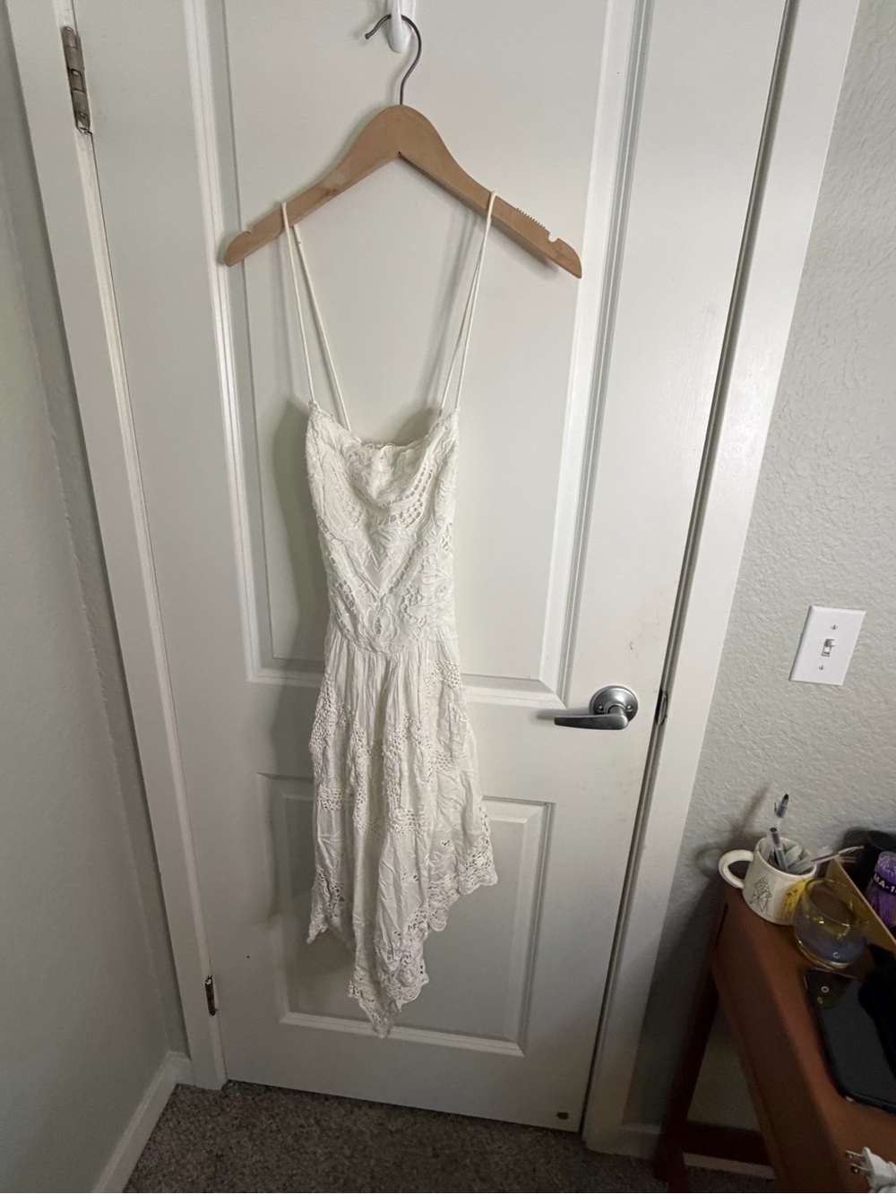 Free People Cream Lace Asymmetrical Midi Dress